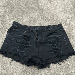 american eagle Black Jean Shorts with Distressed Frayed Hem